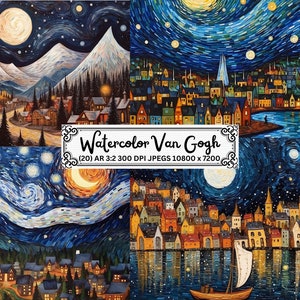 Vincent van Gogh Inspired Paintings Digital Paper, Impressionist backgrounds, Van Gogh Artist Print set, Van Gogh Paintings