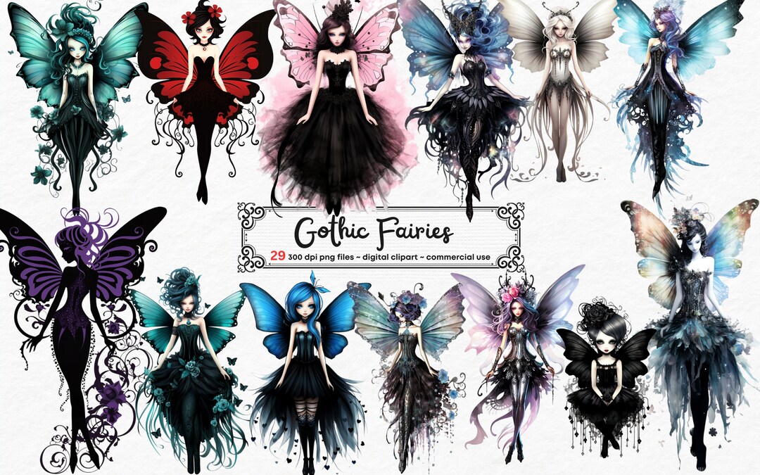 Gothic Fairy Clipart Halloween Fantasy PNG Digital Image Downloads for ...