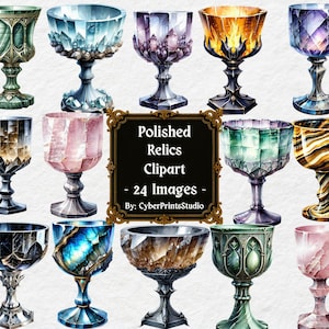 Gothic Kelch Clipart Bundle mit 24 Bildern Marmor und Kristall Kelche PNG für Fantasy Decor, Sublimation, Junk Journals, Handwerk, Sublimation