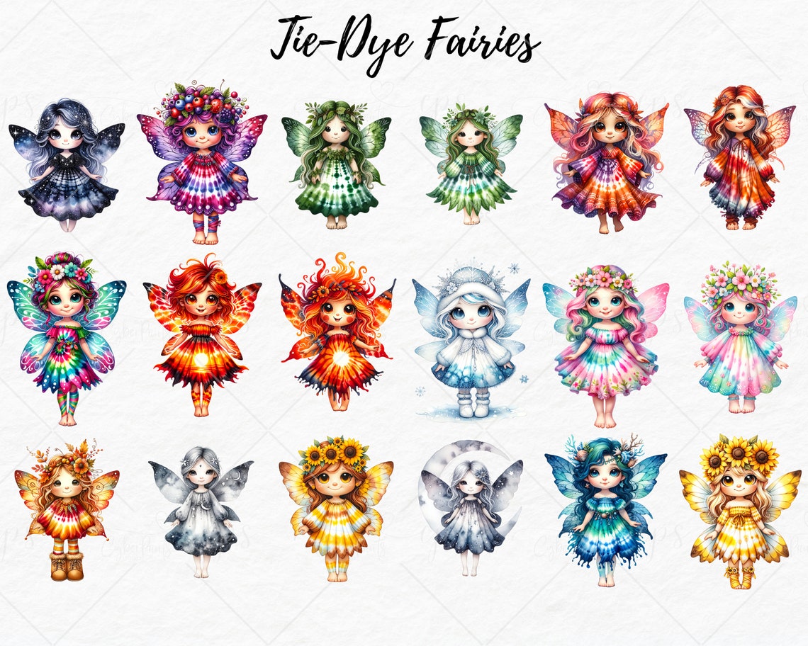 Tie-dye Watercolor Fairies Clipart Fairy Clipart Watercolor Fairies PNG ...