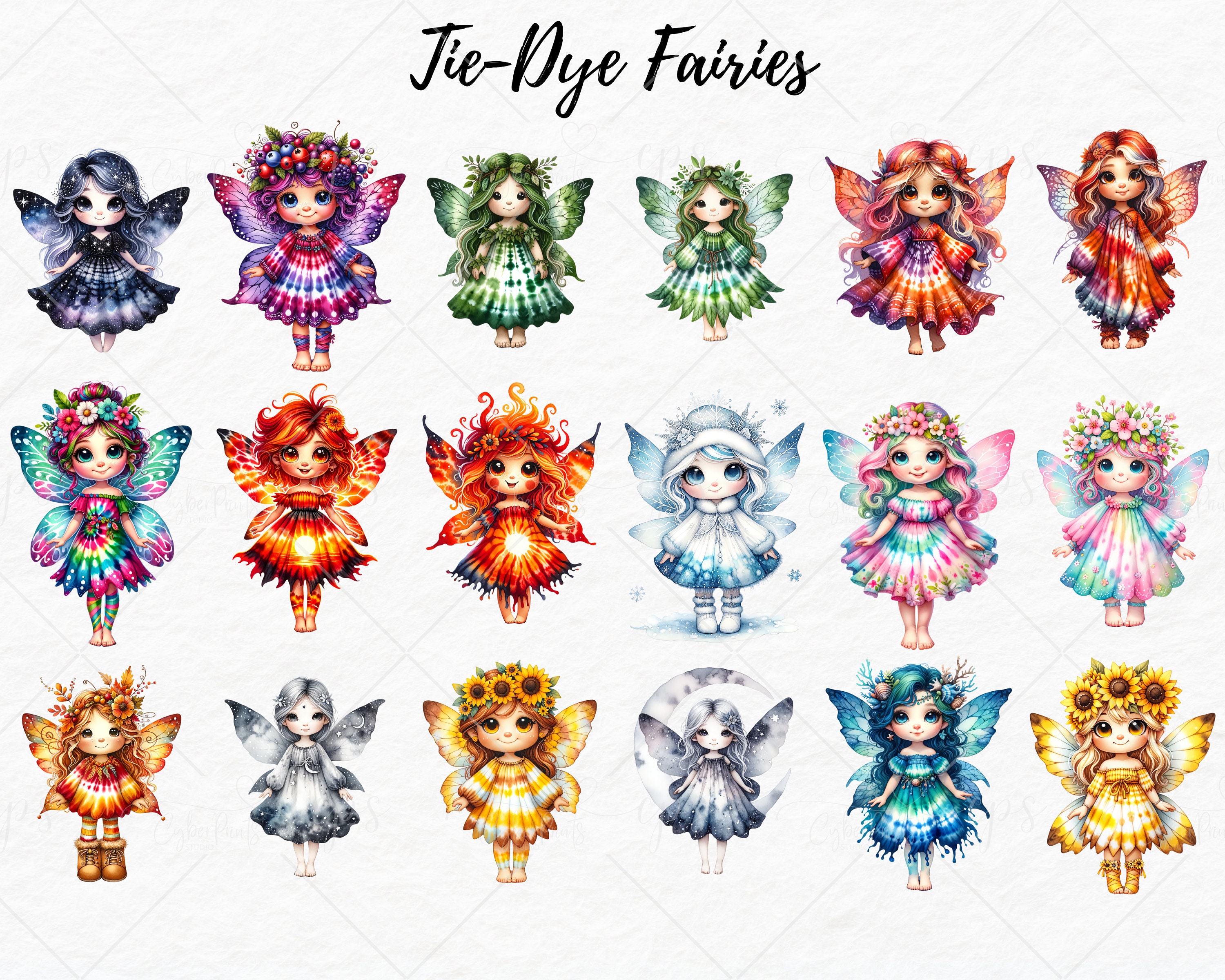 Tie-dye Watercolor Fairies Clipart Fairy Clipart Watercolor Fairies PNG ...