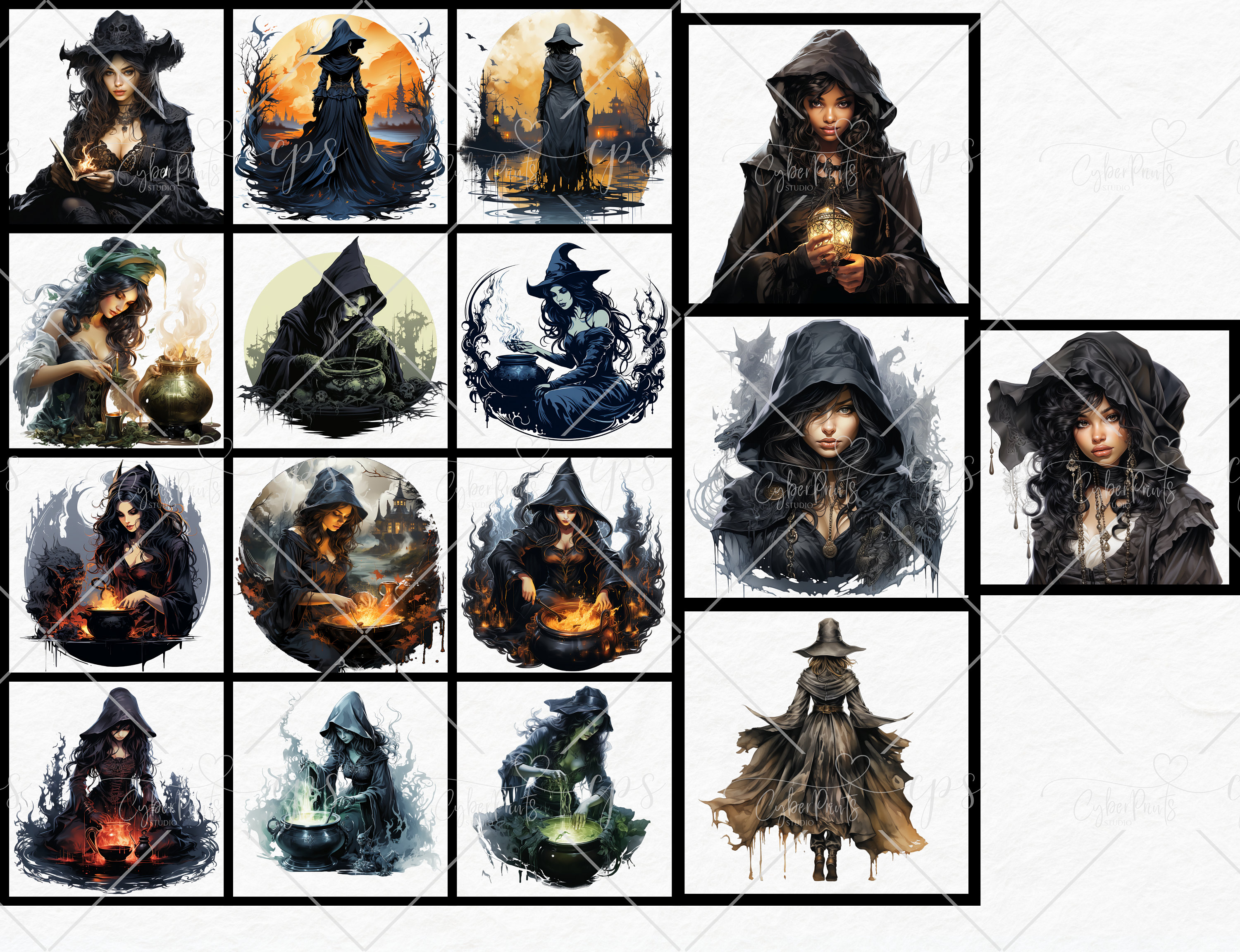 Gothic Witches Clipart Bundle Halloween PNG Images, Fantasy Magical ...