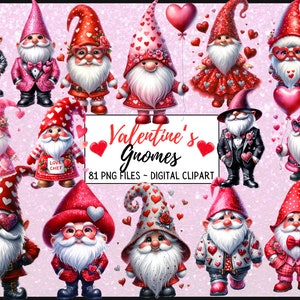Valentijn kabouters vakantie clipart, liefde, harten, schattig grillig, fantasieplezier, png, digitale prints, instant digitale download, sublimatie