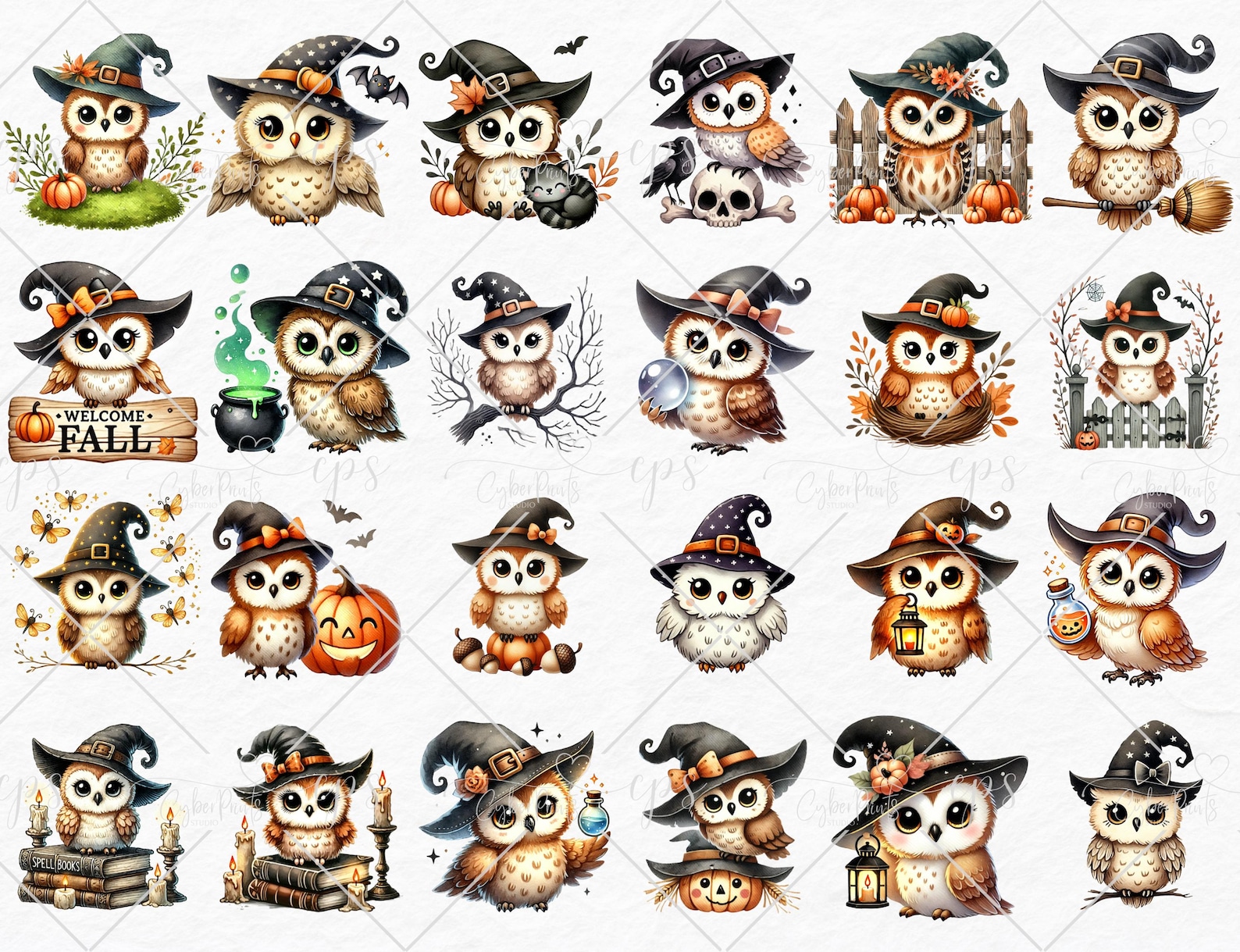 Witch Owls Clipart, Halloween Owl Art, Cute Owl, Fall Digital Art ...