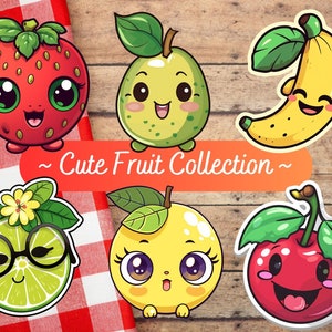Imágenes prediseñadas de frutas, imágenes prediseñadas de verano, imágenes prediseñadas de alimentos, uso comercial, descarga digital, PNG, imágenes prediseñadas de frutas lindas, álbum de recortes, pegatinas, verano