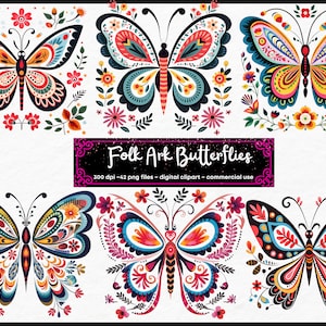 folk art butterfly Clipart, Colorful PNG, Detailed, Floral PNG, Commercial Use, Transparent Background, instant download