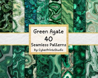 Green Agate Digital Paper Pack – 40 Seamless Watercolor Geode Backgrounds and Crystal Stone Textures for Sublimation and Junk Journals