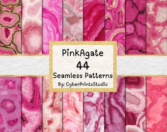Pink Agate Seamless Digital Paper Bundle - 44 Watercolor Stone Textures for Junk Journals, Sublimation, and Scrapbooking, Card Marking