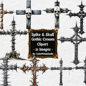 Pic et tête de mort gothique croix Clipart – 21 PNG de fil de fer barbelé et croix hérissée pour l'art de tatouage, sublimation, autocollants, journaux, esthétique sombre