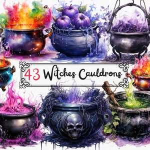 Caldeirões aquarela clipart pacote imagens de conto de fadas PNG, gráficos mágicos de fantasia, PNG, download digital instantâneo, uso comercial
