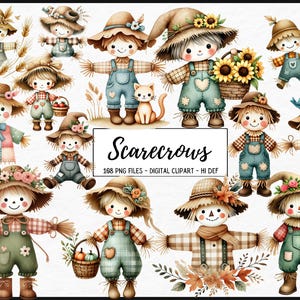 Watercolor Scarecrow Clipart Bundle | Halloween PNG | Digital Planner ...