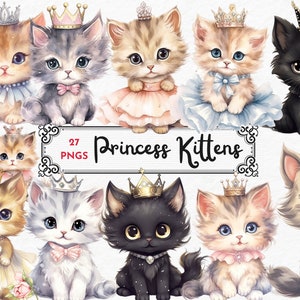 Princesa gatinhos aquarela clipart png, gatinho png, gatinho fofo png, bebê gatinho clipart, gatinho clip art, gato png, uso comercial