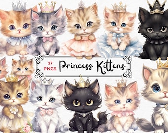 Princess Kittens Watercolor Clipart png, kitten png,cute Kitten png, Baby Kitten Clipart, Kitten clip art, cat png, commercial use