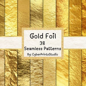 Lot de papiers numériques sans soudure en feuille d'or - 38 textures métalliques haute résolution pour la sublimation, le scrapbooking et la conception, journal indésirable