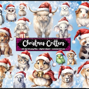 Santa Animals Clip Art - simpatici animali natalizi in formato png, download immediato per uso commerciale