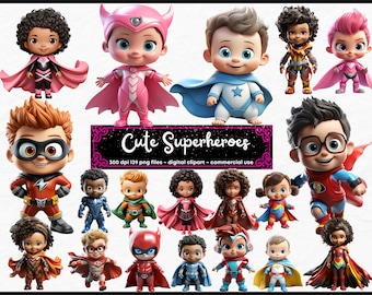 Superhero Clipart, Boys Super hero Clip art, Girls Super Hero Clipart, Superhero graphics, PNG, Commerical Use, instant download