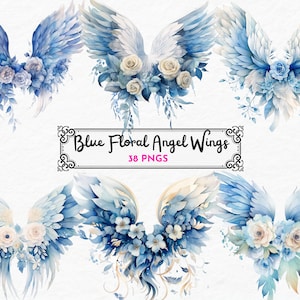 Blumen Engel Flügel Clipart, Aquarell Clipart, Feder Flügel png, Fantasy Flügel Clipart, Himmel Clipart, digitaler Download, kommerzielle Nutzung