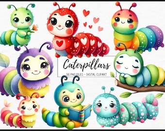 Cute Caterpillar PNG Bundle, Digital Crafts Designs Transparent, Little Caterpillar Clipart, Insect Baby PNG, Commercial Use