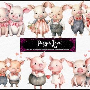 Aquarela Porco amor Clipart Leitão Clipart Porco Sublimação Designs PNG Format Instant Download - Criação de cartões, Clip Art, Digital Paper Craft