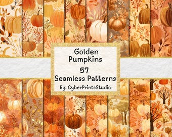 Pumpkin Seamless Patterns Fall Digital Paper Bundle – Golden Autumn Pumpkin Backgrounds for Sublimation, Crafts, Scrapbooking, Card Making