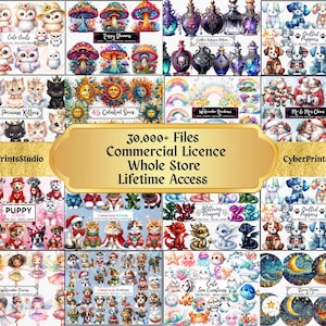 Whole Shop Aquarell Clipart Bundle mit 30000 PNGs - Lebenslanger Zugang zu Fantasy, Blumen, Gothik, Tieren, Feiertagen, Mustern und mehr