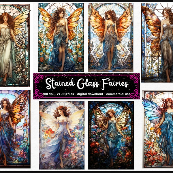 Stained Glass Fairy Digital Papers, Tumbler Wrap Designs, Scrapbooking Paper, Journaling Paper, Colorful Angel Sublimation Designs, Wall Art