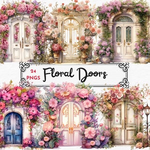 Aquarell Blumen Türen Clipart - Frühling Türen, Sommer Türen Aquarell PNG format sofortiger Download für kommerzielle Nutzung, magische Türen