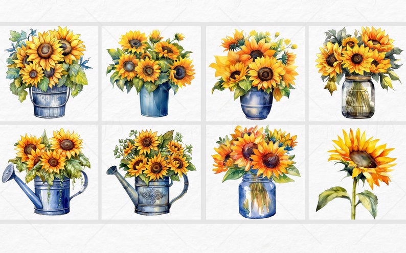 Watercolor Sunflowers Clipart Fall Sunflower Floral Bouquets in PNG ...