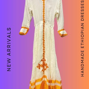 Orange Embroidery Long Dress, Habesha kemis