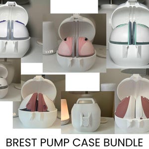 May include: White breast pump case bundle with various colored pump components. The case is open in several images, revealing the pump parts. The text "BREST PUMP CASE BUNDLE" is at the bottom of the image.