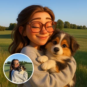 Custom Pet Cartoon Portrait, Pixar Disney Style, Personalized Animated Pet, Family Portrait, Unique Digital Gift for Couples, Pet Lovers