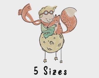 Little Prince Embroidery Design, Planet and Fox, Machine File (Instant Download)