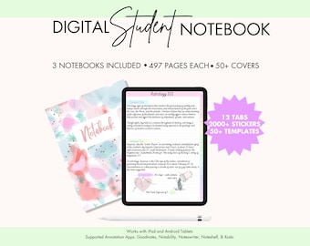 Digital Student Notebook GoodNotes Notability Notebook with 12 Tab Digital Notebook for Goodnotes Note taking app Digital Notes Template