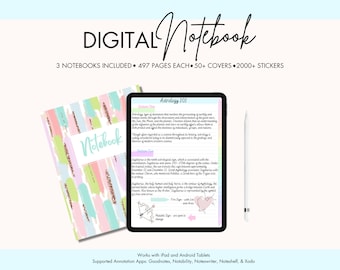 Digital Notebook GoodNotes Notability Notebook Digital Student Notebook with 12 Tab iPad Digital Note Template Planner hyperlinked notebook
