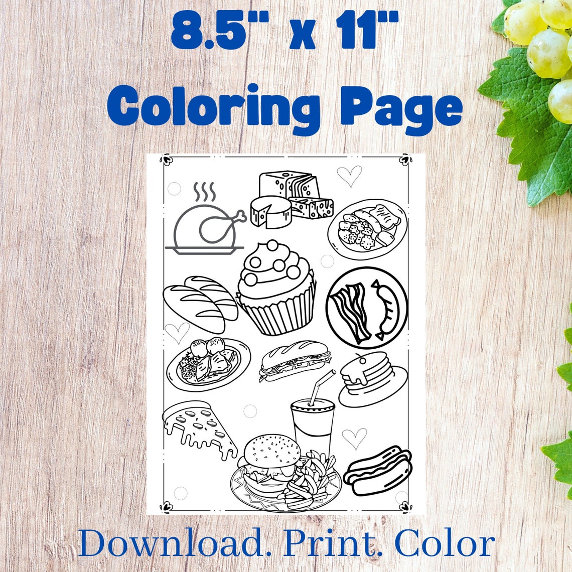 Printable Coloring Page Food Coloring Activity Sheet. Etsy
