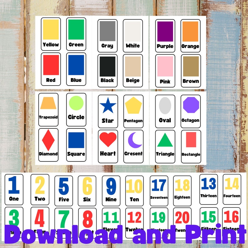 Printable Flashcard Bundle. 3 Flashcard Sets Numbers Shapes Etsy