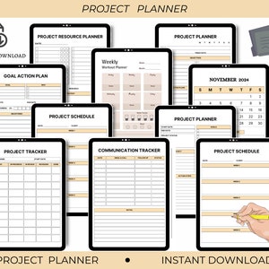 Bearbeitbarer Projektstudienplan, Arbeitsplaner, Projektplaner Business Planner, Planer zum Ausdrucken, Projektplan Projektmanagement US Letter