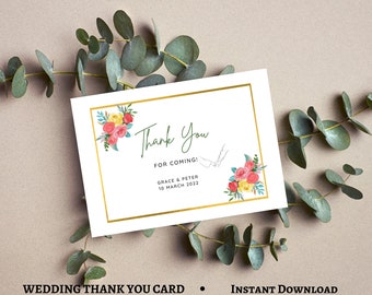 Edytowalny szablon karty z podziękowaniami ślubnymi do pobrania cyfrowego, nowoczesna karta z podziękowaniami do wydrukowania