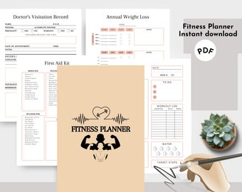 Fitness Digital Planner, PDF Fitness Printable, Fitness Planner Bundle, Workout Tracker, Daily Fitness, Weekly Fitness, Monthly Fitness