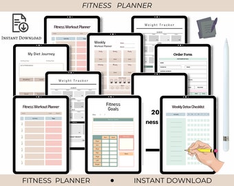 Editable Fitness Digital Planner, PDF Fitness Printable, Fitness Planner Bundle, Workout Tracker, Daily Fitness, Weekly Fitness,