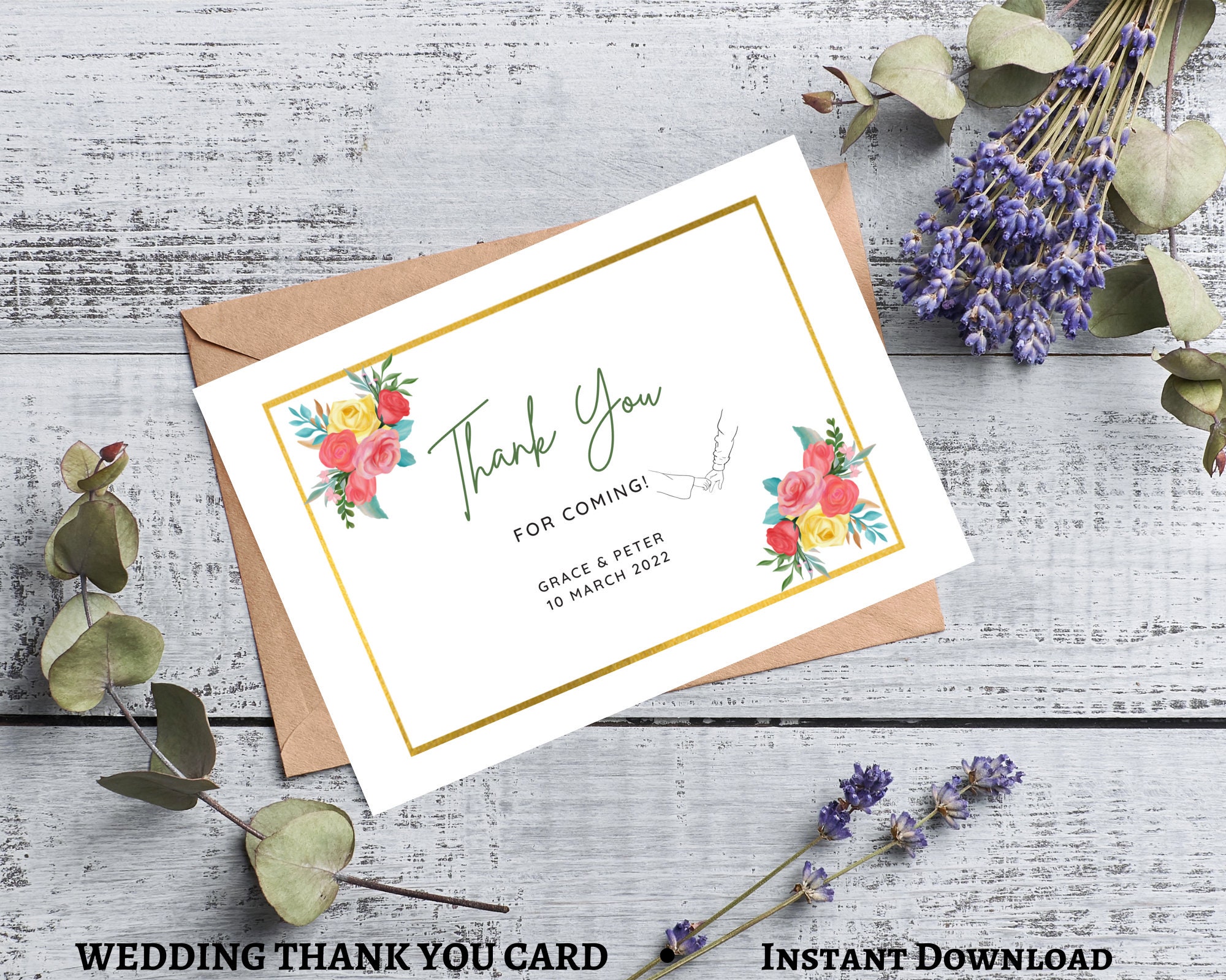 Editable Wedding Thank You Card Template Digital Download - Etsy