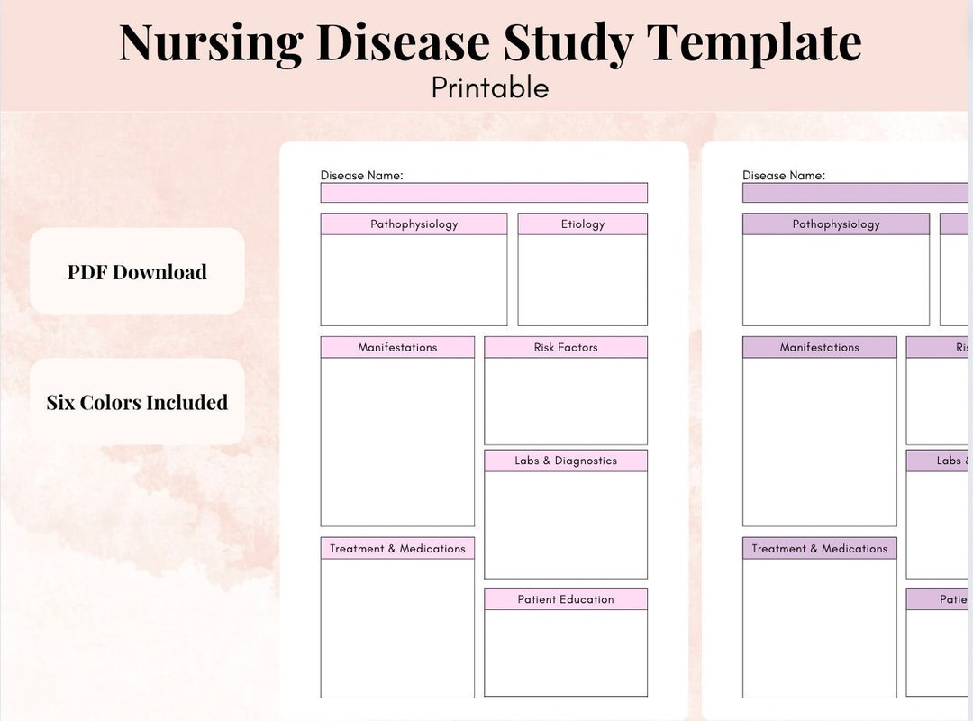 Nursing Disease Study Template Printable Study Sheet Nurse - Etsy