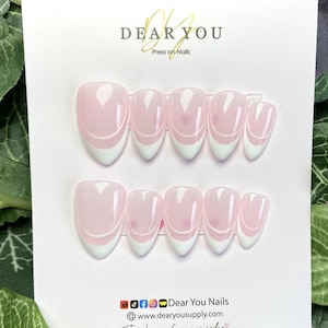 Pink French | Almond Nails | Press on Nails | Pointed | Acrylic Nails | Nail Ideas | Nail Art | Reusable Nails | French Tip