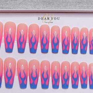 Ombre Flame Nails | Coffin | Fits All Nail Sizes | Press on Nails | Blazing Fire | Glossy | Nail Ideas | Nail Art | Crafts