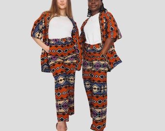 Ankara Vogue Kimono with straight pants (with zipper in front, waistband and pockets)