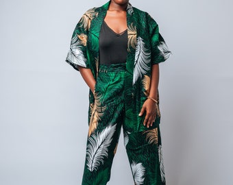 Ankara Vogue Kimono with straight pants (with zipper in front, waistband and pockets)