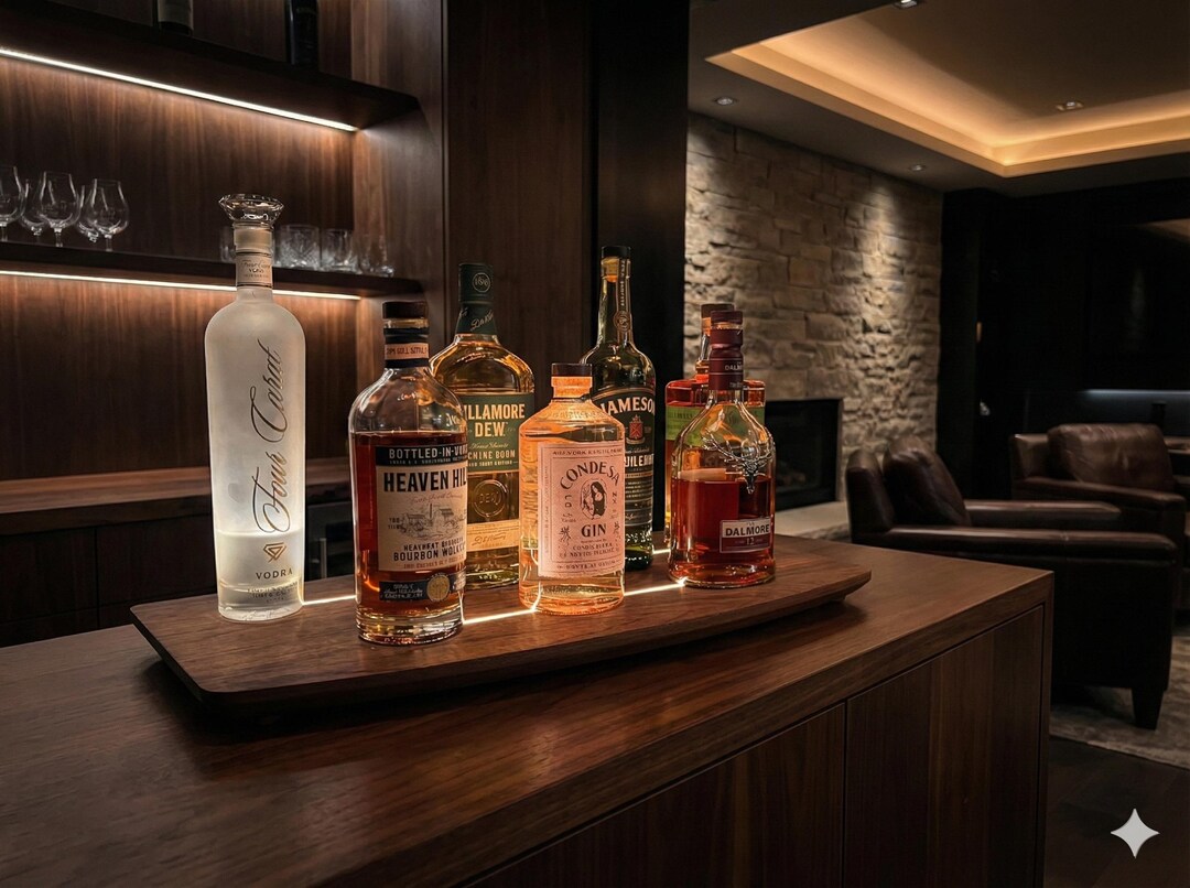Whiskey Rack Display Handcrafted Illuminated Bar Shelf – Modern Whiskey Display With Dimmer ...