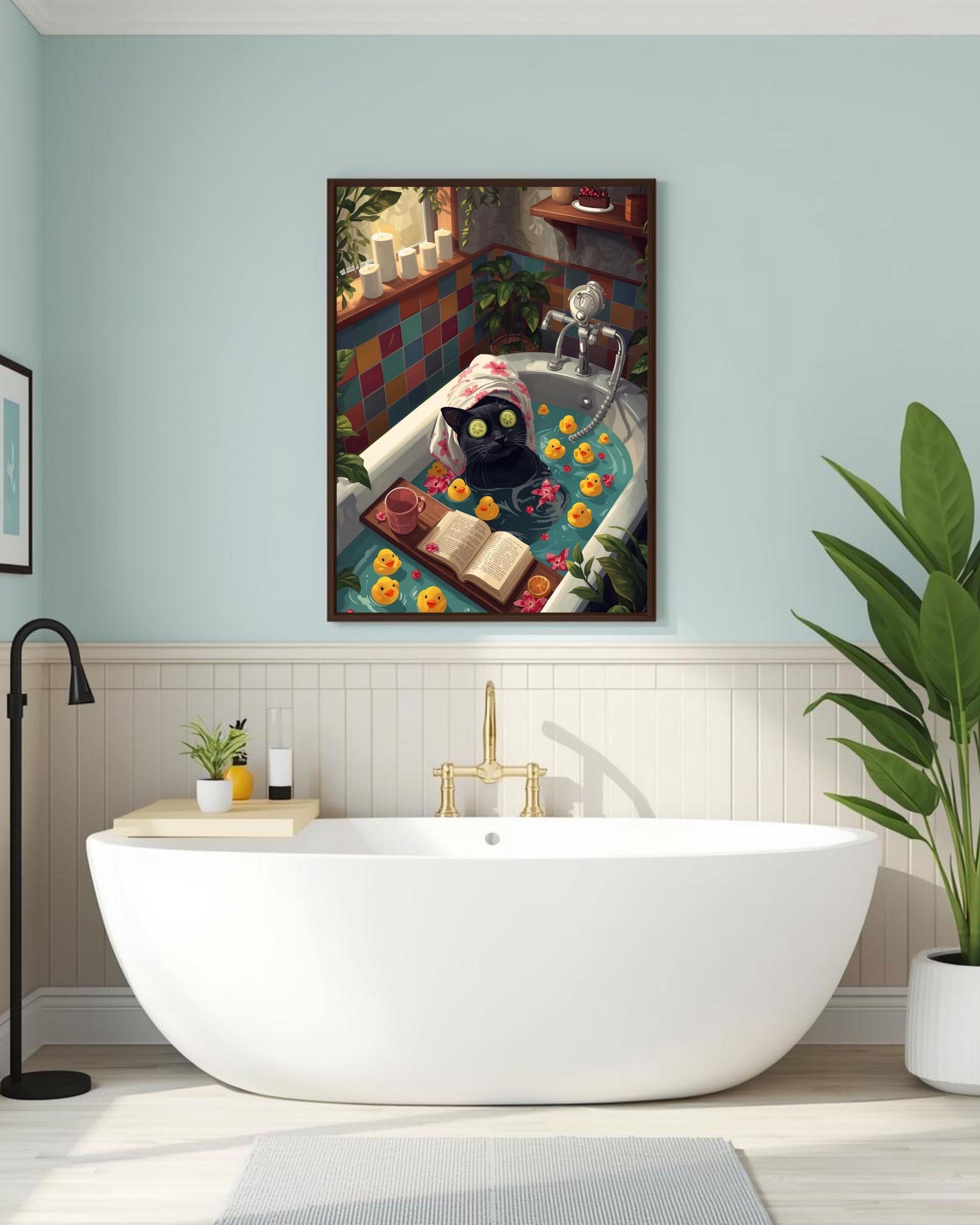 Black Cat in Bathtub Print, Funny Bathroom Wall Art, Maximalist Decor ...