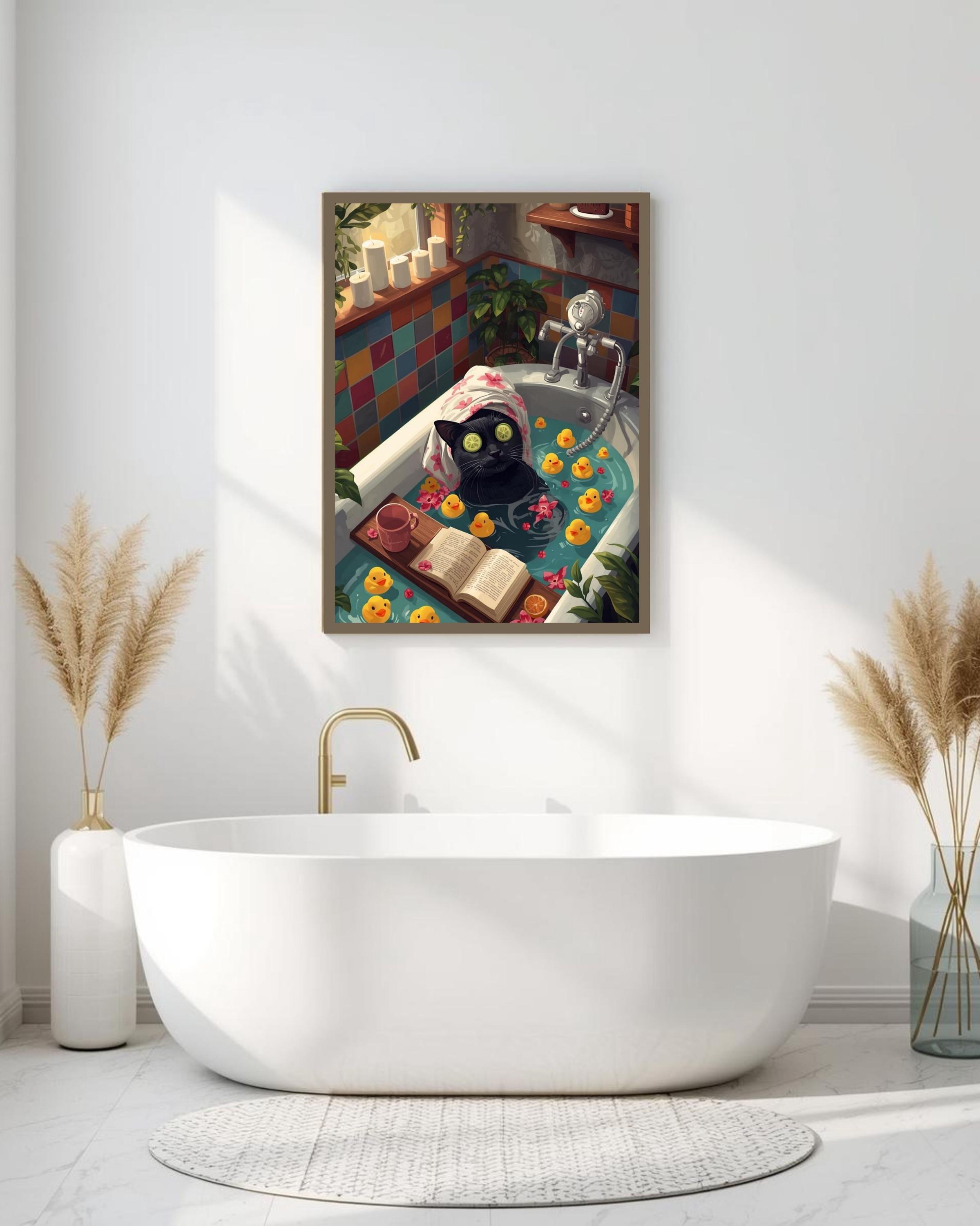 Black Cat in Bathtub Print, Funny Bathroom Wall Art, Maximalist Decor ...