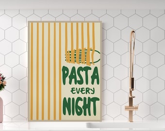 Poster "Pasta ogni sera", stampa murale retrò per cucina, stampa di cibo italiano, idea regalo per buongustai, amanti della pasta, stampa di cibo retrò, download digitale